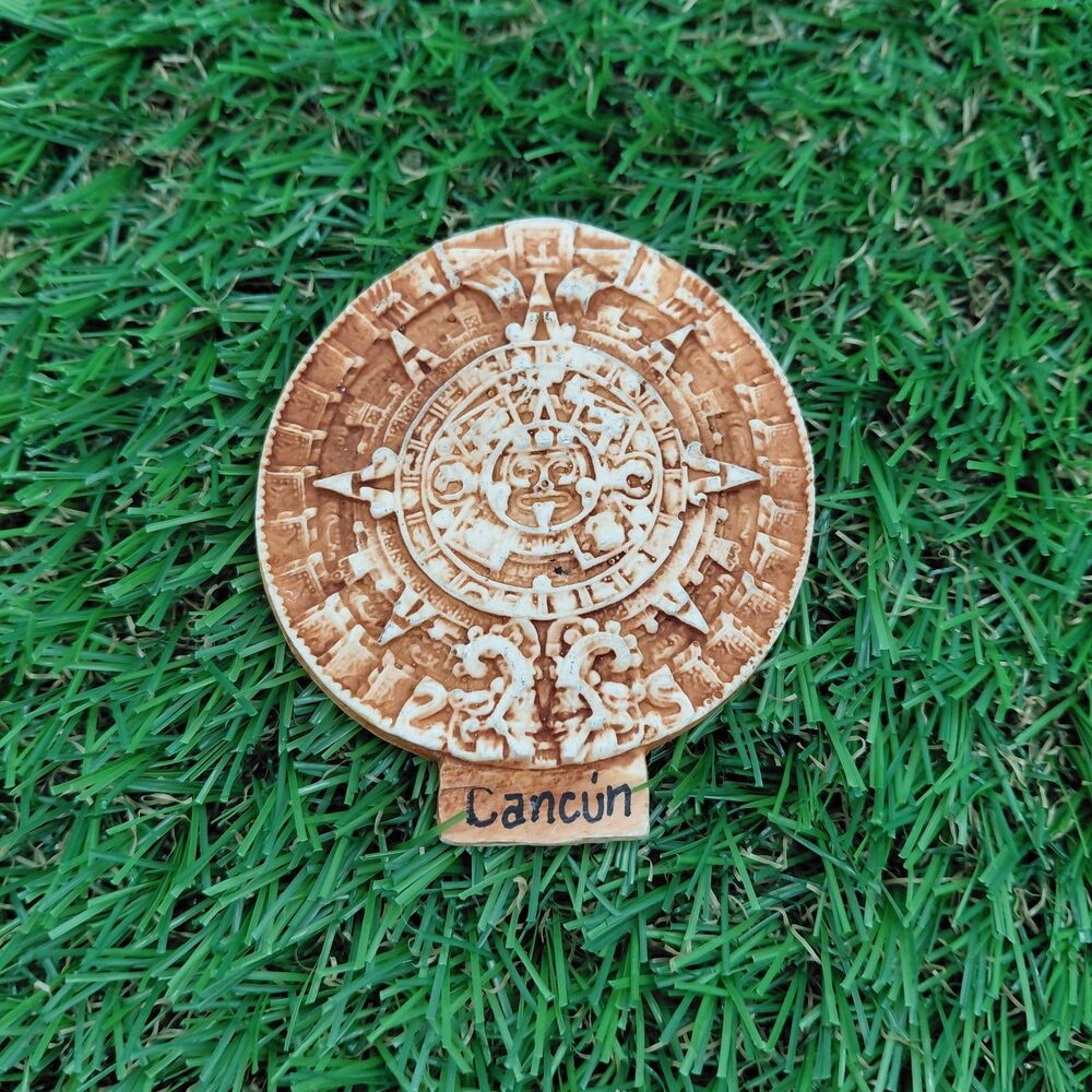 Aztec Calendar Sun Stone Magnet Cancun Mexico Souvenir Resin